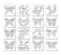 Asyduey 16 PièCes SéRies Pochoirs Papillon RéUtilisables ModèLe Papillon Pochoirs de Peinture D'Art pour Peinture Artisanat Mur Bricolage DéCor (6X6 Pouces)