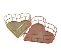 Asyduey 2 PCS Plateau en Métal Plateaux de Fruits Plateaux de Rangement de Panier en Rose et Or Panier en de Coeur Panier de Rangement de Fichiers Livre