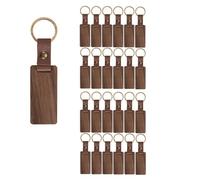 Asyduey 25 Pièces de Porte-Clés en Bois et Cuir Vierges, Porte-Clés en Bois Vierges avec Bracelet en Cuir, Porte-Clés en Bois Inachevé Durables 65 X 28 mm