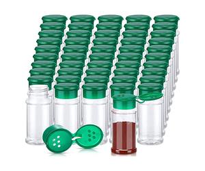 Asyduey 50Pcs Pots à éPices en Plastique avec Couvercles Shaker Contenants à éPices Bouteilles à éPices en Plastique Assaisonnement Shaker Jars 3.3Oz/100Ml Vert