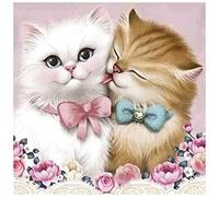 Asyduey 5D DIY Peinture de Diamant Point de Croix Couple de Chat Peinture de Diamant Broderie de mosaique au Strass Rond Animaux