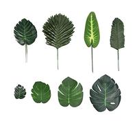 Asyduey 68 PièCes 8 Sortes DéCorations de FêTe Tropicales Feuilles de Monstera de la Jungle, Les Feuilles de Palmier Artificiel avec Fausse Tige