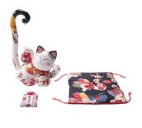 Asyduey 8,6 Pouces en CéRamique Maneki Porte-Monnaie Chat Chanceux Tirelire Japonais Longue Queue Chat de Fortune Feng Shui DéCor à, A