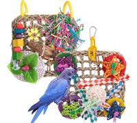 Asyduey Bird Toys Lot de 2 Coussins de Suspension Tissés en Jonc de Mer, pour Perroquets Gris D'Afrique