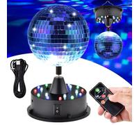 Asyduey Boule Disco Rotative de 5 Pouces avec Télécommande, Boule Disco Réglable de 6 à 12 TR/Min, Éclairage DJ 18 LED, Suspension et Table, 2 Utilisations.