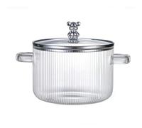 Asyduey Casserole en Verre Transparente Marmite à Soupe Chauffante Double Poignées Casserole en Verre avec Couvercle Facile à Utiliser Argent