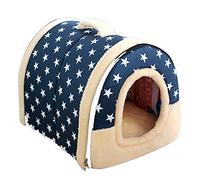 Asyduey Doux Motif D'éToile Chaude 2 en 1 Nid pour Animaux de Compagnie AntidéRapant Chien Chat Lit Pliable Hiver Doux Confortable Sac de Couchage Tapis Coussin Coussins