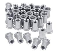 Asyduey Écrou 100Pcs 1/4In-20UNC Acier Inoxydable 304 Finition Tête Plate Rivnut Insert Fileté Écrou Moleté Corps Rivets Verticaux Écrou Pièces de Rechange