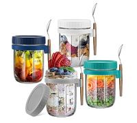 Asyduey Ensemble de 4 Pots en Verre pour Les Overnight Oats avec Couvercles et Cuillères, 12 Oz.
