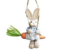 Asyduey Figurine de Lapin en Paille de Pâques, Lapin en Paille sur Balançoire de Carotte, Statue de Lapin à Suspendre, Ornement pour Décoration de Maison de Vacances de Pâques, Installation Facile A