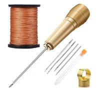 Asyduey Kit de Réparation Générique pour Outils D'Artisanat du Cuir, 3 Aiguilles à Coudre pour Toile et Cuir, de Cordon en Nylon de 50 M et 2 Dés à Coudre