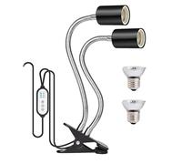 Asyduey Lampe Chauffante pour Reptiles, Lampe Chauffante à Double TêTe avec Pince, LumièRe pour Reptiles avec Minuterie de Cycle pour Tortue, Dragon Barbu Prise UE