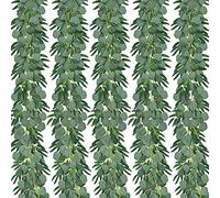 Asyduey Paquet de 5 6,5 Pieds D'Eucalyptus Artificiel avec Guirlande de Saule Fausse Plante de Vigne avec Feuilles Faux Argent Dollar