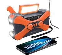 Asyduey Radio d'urgence 10000MAh, Radio à Manivelle Solaire, Radio Portable avec Chargeur de TéLéPhone, Lampe de Poche LED Orange