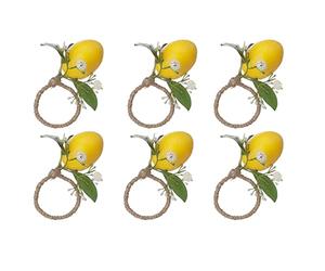 Asyduey Ronds de Citron Ensemble de 6 Porte-Serviettes Feuille de Vigne Citron pour DéCor de Table à Manger Banquet Mariage Anniversaire NoëL A
