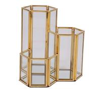 Asyduey Support de Stylo En Composite de Verre Hexagone Verre de Cuivre Boîte En Verre de Brosse de Maquillage Organisateur de Bureau Multifonction Accessoires de Bureau