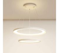 ASYHONG 2 Ring Metal Plafond Pendants Lights, Creative Acrylic Dining Table Hanging Light, Modern 67W LED Indoor Suspension Lighting, Salon Room White Decorative Lighting Chandeliers KeYJ