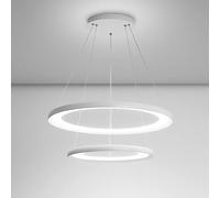 ASYHONG 2 Ring Metal Plafond Pendants Lights, Creative Acrylic Dining Table Hanging Light, Modern 67W LED Indoor Suspension Lighting, Salon Room White Decorative Lighting Chandeliers KeYJ