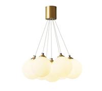 ASYHONG 7-Lights Globe Chandelier, Gold Metal Pendant Light avec Un Abat-Jour à Balle en Verre Blanche, Une Lampe Suspendue en grappe, des luminaires d'éclairage G9, des Lampes à Suspension Simple