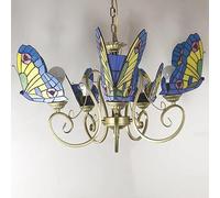 ASYHONG Butfly Tiffany Chandeliers avec 5 Papillons à Lampe tachée de vitrail Plafond luminaires de Pendentif, Papillon Suspendu pour Les Filles Couloir de Chambre à Coucher décoratif, Jaune KeYJ