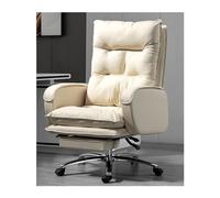 ASYHONG Chaise de Bureau de Bureau à Domicile Ergonomique Chaise d'ordinateur pivotant en Cuir pour Travailler Confortable, pédale de Pieds Blancs KeYJ