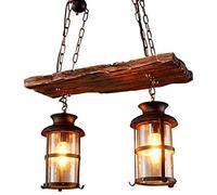 ASYHONG Industrial Vintage Pendant Light 2 Head Retro Retro Metal & Wood Chandelier Edison Style Lighting Lighting Fixture Perfect for Home & Cafe Decor KeYJ