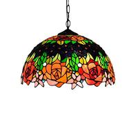 ASYHONG Lampe pendentielle 16 Pouces Vintage Fleurs de Verre tachée Pastorale Shade E27 Tiffany Style Plafon KeYJ