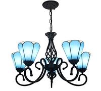 ASYHONG Lustres méditerranéens de Style Tiffany, Plafond en Verre Simple de 6 Pouces plafonniers Pendants Pendants pour Le Salon Chambre à Manger, Bleu, 5 têtes KeYJ