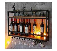 ASYHONG Rack de Bouteille à vin Mural avec Porte-étalons en métal Rustique Nizer de vin Suspendu avec Gril à 2 Niveaux et étagères en Bois étagère Murale Noire 60x20x55cm KeYJ