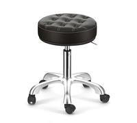 ASYHONG Tabouret Roulant Rond avec Ajustement de Hauteur pivotante en Cuir Spa Drafting Salon Tatouage de Travail Tabouret de Bureau Petite Chaise de tâche avec Roues., Noir Classique KeYJ
