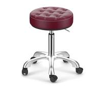 ASYHONG Tabouret Roulant Rond avec Ajustement de Hauteur pivotante en Cuir Spa Drafting Salon Tatouage de Travail Tabouret de Bureau Petite Chaise de tâche avec Roues., Rouge Classique KeYJ