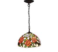 ASYHONG Tiffany Style Pendant Lampe 12 Pouces Vintage Pastoral Orange Rose Treated Verre Shade E27 110V-240V Plafond Lautres de Suspension pour Le Salon de l'allée KeYJ