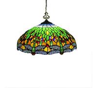 ASYHONG Tiffany Style Pendant Light Vintage Crystal Beads Talage Taked Livrogne de Libellule E27 110V-240V Chandelier Suspendu pour Restaurant, Vert KeYJ