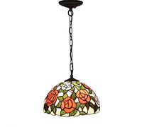 ASYHONG Tiffany Style Pendant Light Vintage Pastoral Tache-Taché Orange Rose 12 Pouces Shade Chandelier Lampe pour Le Soir DE RETUAUX E27 110V-240V KeYJ