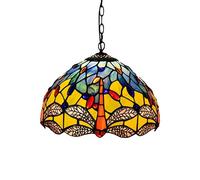 ASYHONG Tiffany Style Pendante Lampe 12 Pouces Vintage Libellule Crystal Perles en vitrail Shade E27 110V-240V Plafond Lautres pour la Salle à Manger Corridor, Fond Jaune KeYJ