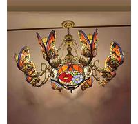 ASYHONG Tiffany Style Tache-Verre Butterfly Pendre Light Light Decorative Suspendre Pendre Éclairage Aliminable Plafond Réglable avec 8 lumières Papillon pour Le Salon KeYJ