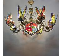 ASYHONG Tiffany Style Tache-Verre Butterfly Pendre Light Light Decorative Suspendre Pendre Éclairage Plafond Réglable Aménagement avec 8 lumières Papillon pour Salon Salle à Manger, b KeYJ