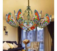 ASYHONG Tiffany Style Tache-Verre Butterfly Pendre Light Light Decorative Suspendre Pendre Éclairage Plafond Réglable Aménagement avec 8 lumières Papillon pour Salon Salle à Manger, C KeYJ