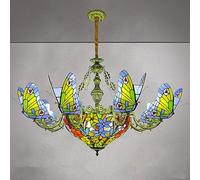 ASYHONG Tiffany Style Tache-Verre Papillon Lustre Pendentif léger décoratif Lampe Suspendue éclairage de Plafond réglable avec 8 lumières Papillon pour Salon Salle à Manger Cuisine, f KeYJ