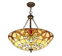 ASYHONG Tiffany Style Taching Gary Pendant Light Vintage Baroque Shade avec chaîne d'élingue de 39 Pouces de Haut E27 3 Lumières Lampe Suspendue à Lustre inversé pour Le Salon, 24 Pouces KeYJ