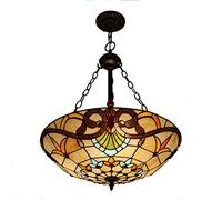 ASYHONG Tiffany Style Taching Tloorn Pendant Light Vintage Baroque Shade avec chaîne d'élingue de 39 Pouces de Haut E27 3 LUMIÈRES Lampe DE PLANDE CHANDELER Inverted pour Le Salon, 20 Pouces KeYJ