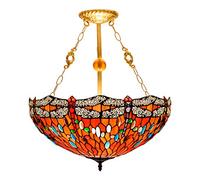 ASYHONG Tiffany Style Treated Verre Pendant Light 20 Pouces Vintage Dragonfly Art Shade E27 3 Lumières Chandelier Lampe DE Plaque Chandelier pour REDUR, Red KeYJ