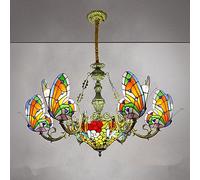 ASYHONG Tiffany Tache-Verre Papillon Lustre décoratif Lampe Suspendue pendante éclairage Plafond réglable Aménagement avec Bras de Fer forgé 7 lumières pour Salon Salle à Manger Cuisine, D KeYJ