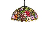 ASYHONG Vintage Tiffany Style Pendant Light 16 Pouces Pastoral Fleurs de Raisin tachée Pastorale Shade Chandelier Pendants pour Restaurant Hotel E27 110V-240V KeYJ