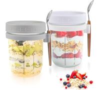 AsyinXson 2 Pcs Boite Yaourt Muesli To Go,Tasse à Yaourt,overnight oats jar avec Cuillère,Coupe de Yaourt Pour le Muesli, les Salades, Fruits, Noix, Desserts