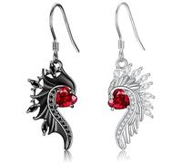 Asymétrique Angel Wing Boucles d'oreilles avec pierres précieuses rouges Design-driven tendance individualiste sombre esthétique féminine