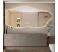 Asymétrique Miroir Salle de Bain avec Eclairage, 120×60cm LED Miroir Lumineux Mural avec lumière réglable 3 Couleurs, Dimmable, Anti-buée, Mémoire, Grand Miroirs Connecté Decoration, IP54