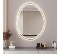 Asymmetrical Bathroom Mirror With LED Lights, 40X60cm,50X70cm,60X80cm Makeup Mirror With Smart Touch Switch, 3 Colors Dimmable Light, Memory Function Wall Mounted Vanity Mirror ( Size : 60X80cm )