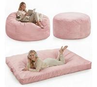 AsyPets Pouf rose avec mousse à mémoire de forme, fauteuil lounge XXL en | Réglable 4 en 1, pour s'asseoir, s'allonger et se détendre, tissu en velours doux, conserve sa forme même après une