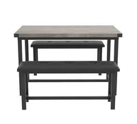AsyPets Salon à manger 3 pièces gris design industriel table avec 2 bancs | Bancs pouvant être rangés sous la table, cadre en acier renforcé, table de 68 kg, bancs de 180 kg, idéal pour les petits